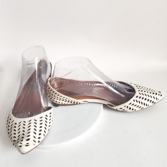 Steve Madden Flats Size 8 Leather Cream Slip On Preppy Laser Cutouts Pointy Toe - Picture 7 of 10